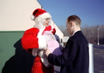 adjusting Santa's fake belly